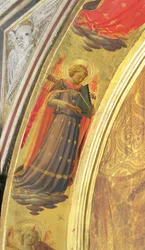 Detail von der Seite des Linaivoli-Triptychons, das einen Engel zeigt, der eine tragbare Orgel hält, 1433
